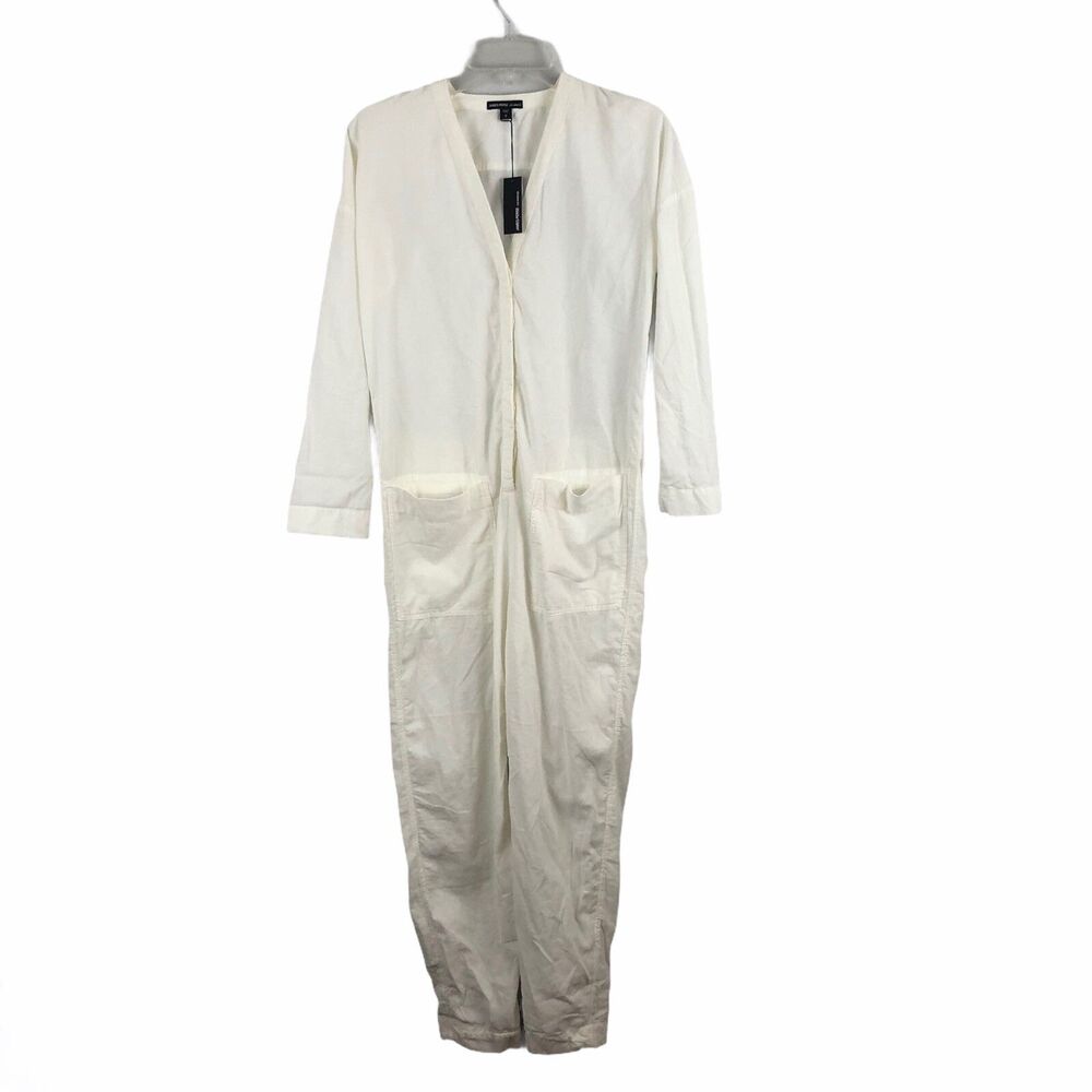James Perse Jumpsuit Lightweight Ultra Fine Corduroy Sz 0 (XS) Ivory V-Neck Crop